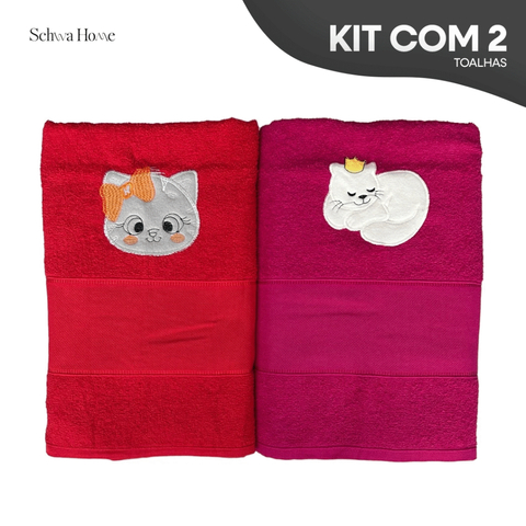 Kit 2 Toalha De Banho 100% Algodão Infantil Menina Criança Ponto Cruz