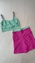 Conjunto canelado de compressão duo cós (short) - top mel