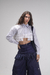 Calça pantalona evase azul escuro na internet