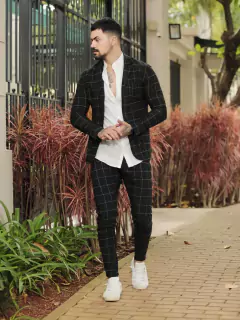 Terno Right Time Conjunto Blazer e Calça Branco e Preto - BORSARI