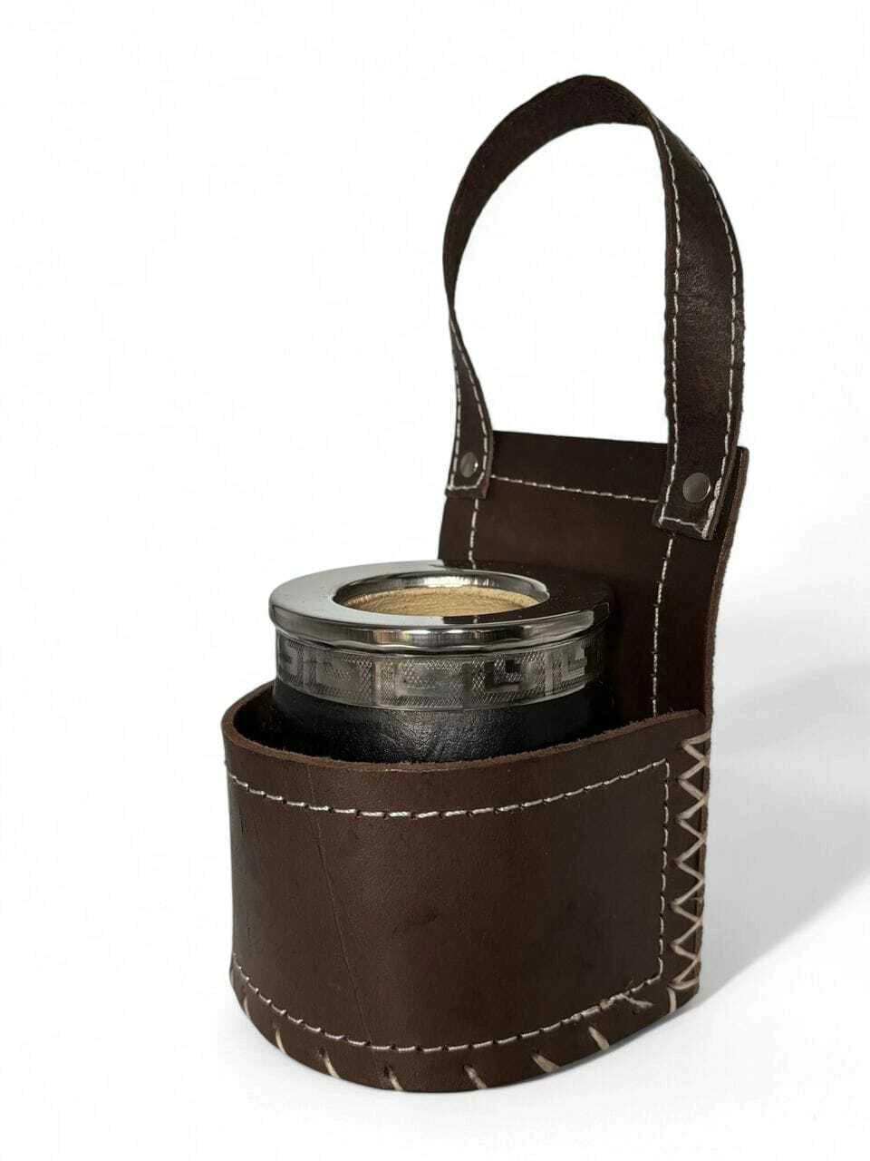 Porta mate de viaje de cuero