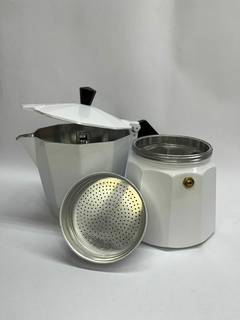 Cafetera italiana aluminio de 9 pocillos blanca