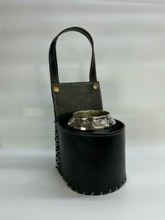 Porta mate 100% CUERO negro