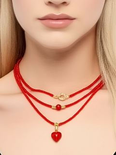 Jogo de 2 Chokers e 1 Colar de Cristais Vermelho #04 - comprar online