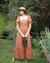 Vestido Tulipa Manga Bufante - Marrom - comprar online