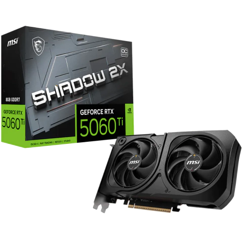 Placa de Vídeo MSI GeForce RTX 5060 Ti Shadow 2X OC Plus, 8GB, 128bits, GDDR7, DLSS 4, Ray Tracing - 912-V536-023-NAC