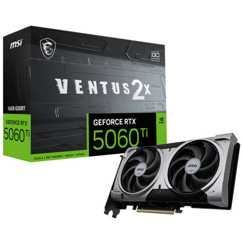 Placa de Vídeo MSI GeForce RTX 5060 Ti Ventus 2X OC Plus, 16GB, 128bits, GDDR7, DLSS 4, Ray Tracing - 912-V535-088