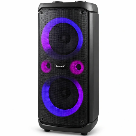 Ecopower EP-2225, 40W, Bluetooth, USB, SD, AUX, Karaokê, Rádio FM, Bivolt, Iluminação RGB, Preto - EP-2225