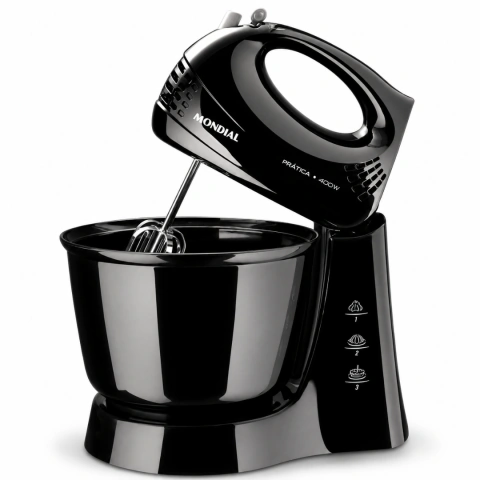 Batedeira Prática Mondial, 3 Velocidade + Turbo, 3,6L, 400W, Botão Ejetor, Batedores em Aço, Preto - B-44-B