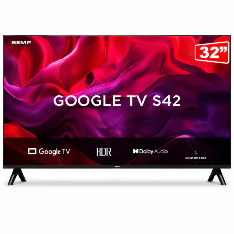 Smart TV LED 32" SEMP, HD, Dolby Audio, Google TV, Android, Wi-Fi, Preto - 32S42