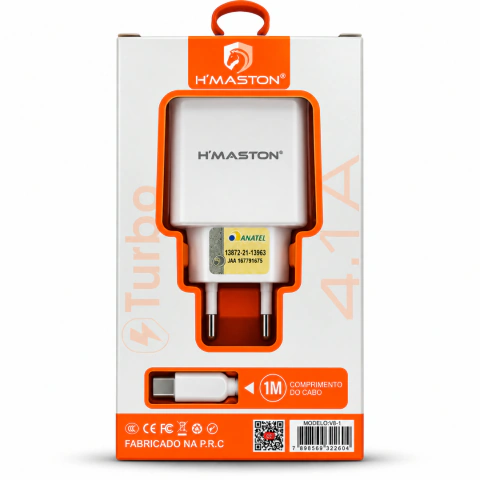 Carregador Completo H´Maston USB Type-C, 4.1A, 1M, Turbo, Branco