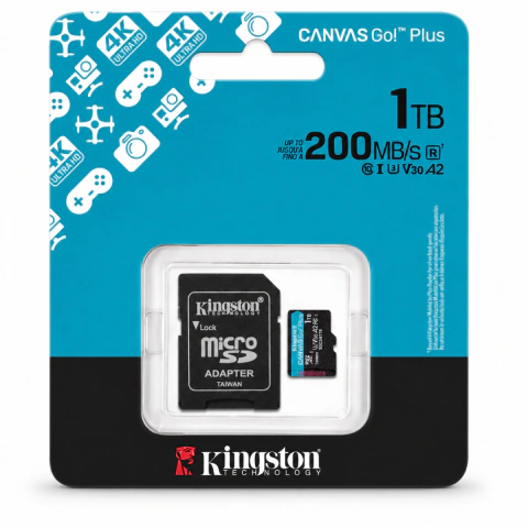 Cartão de Memória MicroSD 1TB Kingston Canvas Go Plus, 200MB/s, Classe 10 - U3 - V30, Preto - SDCG4/1TB