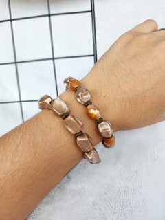Dupla Pulseiras Marrom com Coral - comprar online