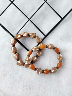 Dupla Pulseiras Marrom com Coral