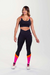 CALÇA LEGGING COM CÓS TRANSPASSADO (PRETO COM DETALHES ROSA E LARANJA) na internet