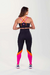 CALÇA LEGGING COM CÓS TRANSPASSADO (PRETO COM DETALHES ROSA E LARANJA) - JS MODA FITNESS