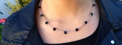CONJUNTO COLL + PULS CUARZO CRISTAL Y OBSIDIANA NEGRA FACETADA ACERO 316L - Exodo