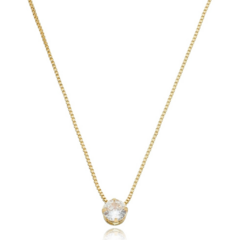 Colar Ponto de Luz Cristal Redondo Semijoia Banhado Ouro 18K