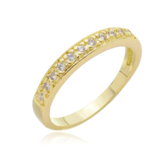 Anel Fileira de Micro Zircônia com Detalhes Semijoia Banhado Ouro 18K
