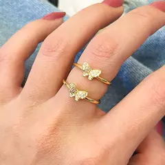 Anel Borboleta Cravejada com Micro Zircônias Semijoia Banhado Ouro 18K - comprar online