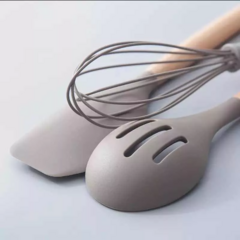 Set X12 Utensilios de Silicona con Mango de Madera Gris - tienda online
