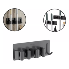 Soporte Doble Escoba con Gancho Acero Inoxidable - comprar online