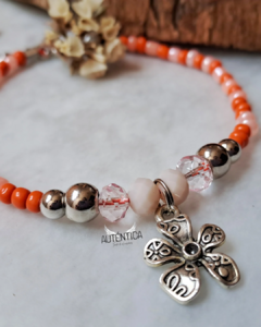 Tobillera Naranja con Cristales y Dije Flor