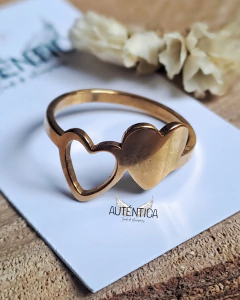Anillo 2 Corazones Dorado