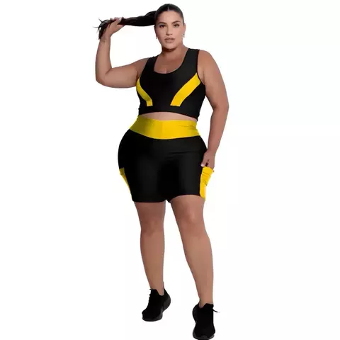 Conjunto Fitness Feminino Short com bolso + Top alta sustentação Plus Size - comprar online