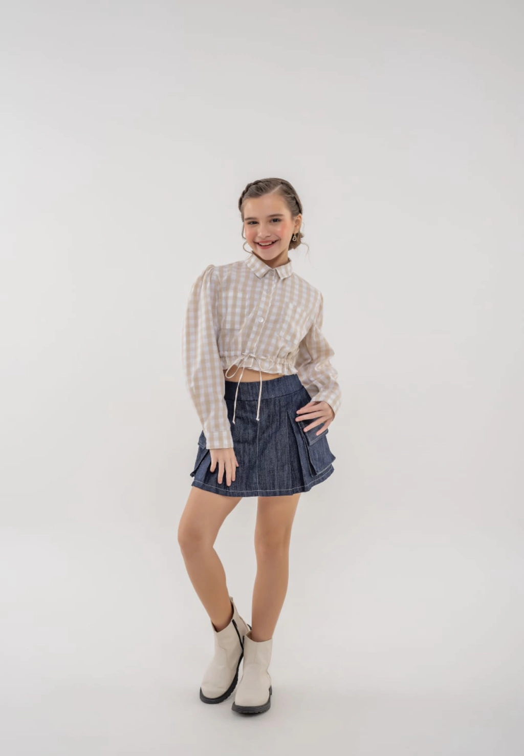 Conjunto Paty manga longa xadrez claro