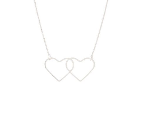 Colar dois corações entrelaçados prata
