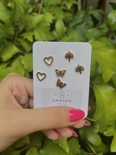 CONJUNTO DE AROS CORAZON- MARIPOSA-ARBOL