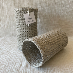 Porta Botella Crochet Cemento