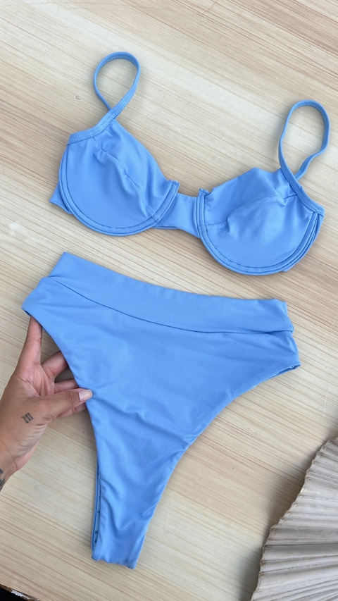BIQ MEIA TAÇA SEM BOJO HOT PANTS - AZUL CÉU - comprar online