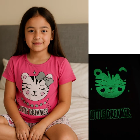 Pijama Infantil Menina Verão Brilha No Escuro 10 E 12 - comprar online