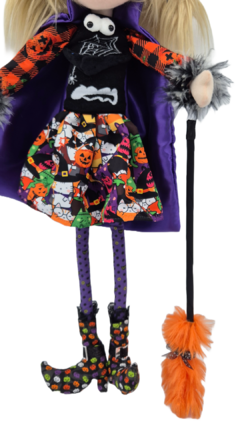 Brujita Halloween 70 cm con capa y escoba - Queca Designs