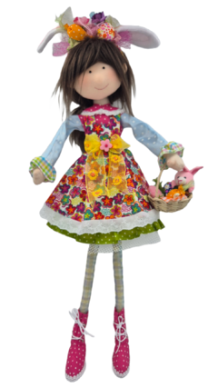 Muñeca de Pascua con vestido floral, orejitas de conejo y canasta 70 cm - comprar en línea