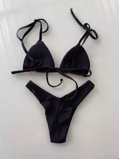 Biquini Cortininha amarração - Calcinha asa delta - preto/cacau na internet