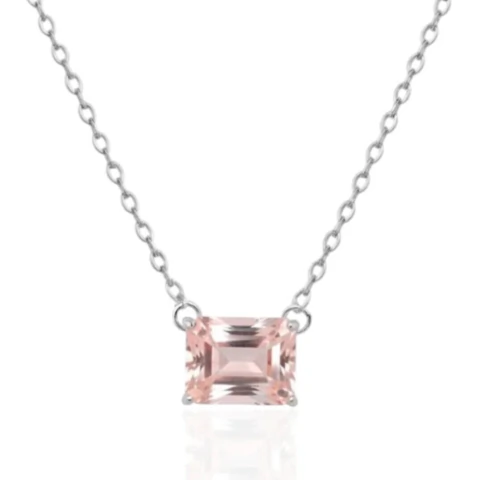Colar Baguete Rosa Claro Zircônia Ródio