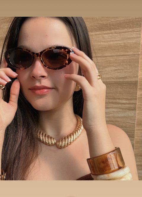 Conjunto (Bracelete e Anel aro 18) Acetato Gradiente - Cor Âmbar- Código TMD2227D