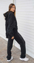conjunto campera y pantalon con brillo foil y cierre en bolsillos