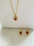 Conjunto Gota Vermelho Cravejado Folheado Em Ouro 18k