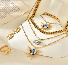 Set collar layer, pulsera, anillo, aretes de Ojo