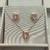 Conjunto Angel Coração Dourado Rosa com Zircônia