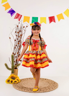 VESTIDO JULIANA AMARELO E VERMELHO - comprar online
