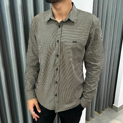 CAMISA CASUAL XADREZ KINGEJOE SLIM MANGA KAKI P