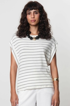 BLUSA 510.077 /BEGE LISTRA PRETO / M - comprar online