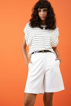 BLUSA 510.077 /BEGE LISTRA PRETO / M
