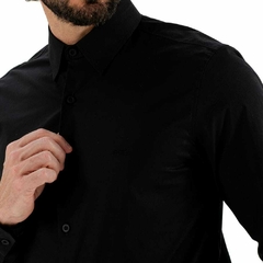 CAMISA SOCIAL CETIM KINGEJOE MANGA LONGA PRETO P na internet