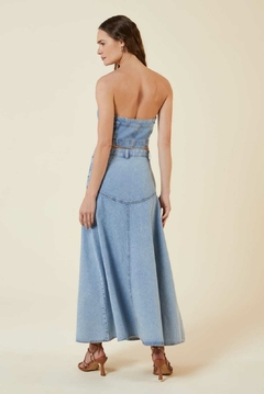 SAIA LONGA JEANS FENDA RECORTE JEANS CLARO - comprar online